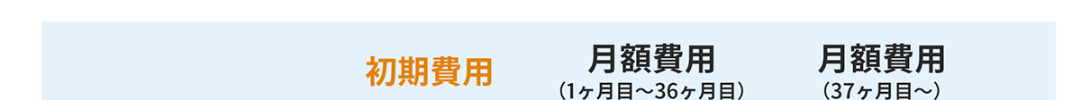 初期費用　月額費用（1ヶ月目〜36ヶ月目） 月額費用（37ヶ月目〜）
