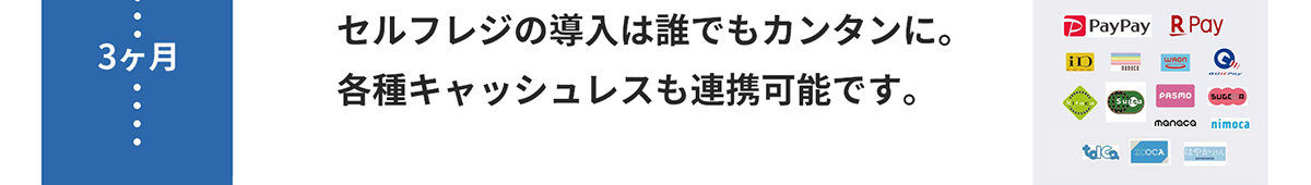 セルフレジの導入は誰でもカンタンに。各種キャッシュレスも連携可能です。